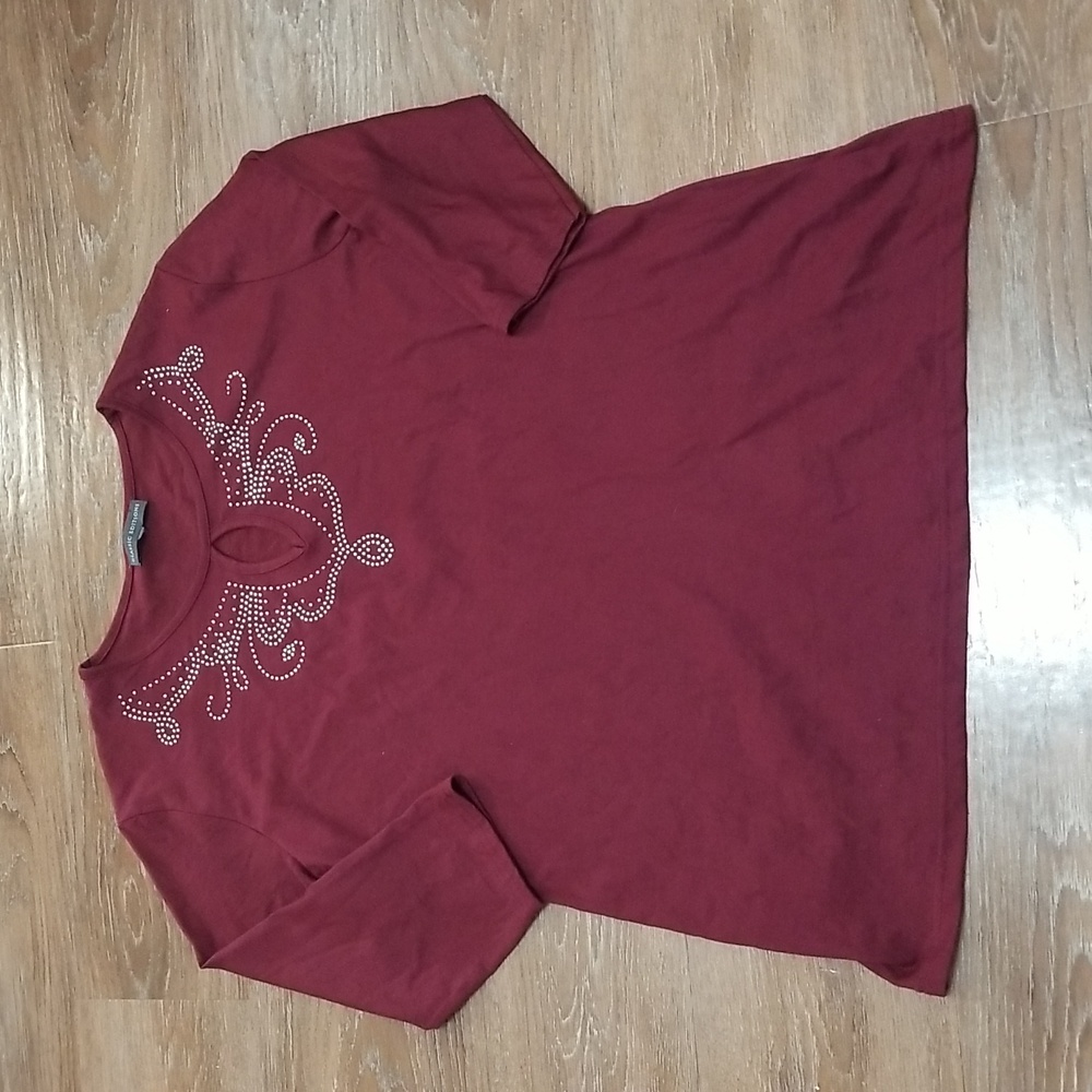 (L) Classic Editions Embellished Keyhole Cut Out Top Business Casual Date Night